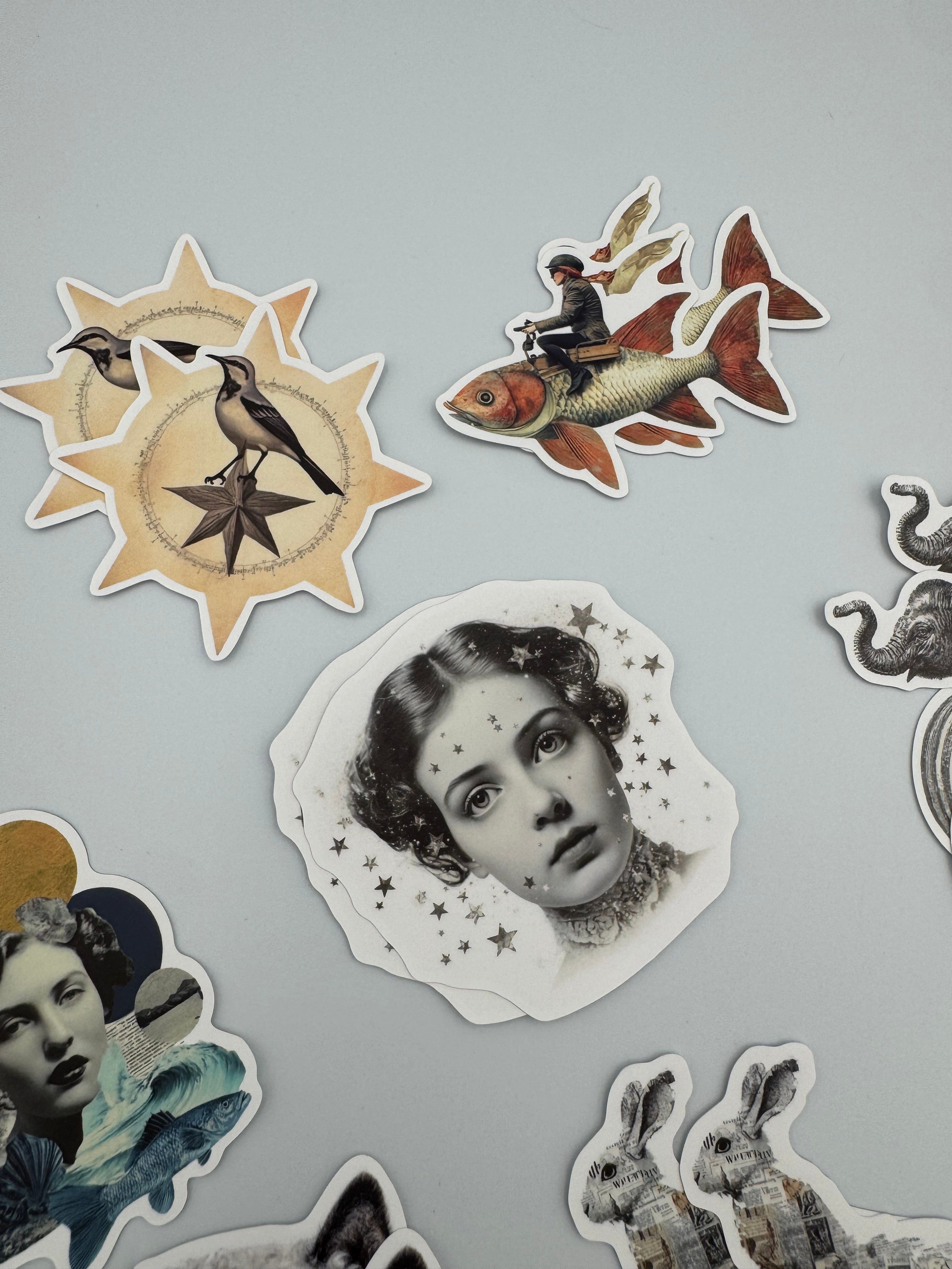 Collage Soup The Mismatched Crew Sticky Bites | 12 Quirky Designs (24 Total) Glossy Vinyl Stickers for Creative Projects