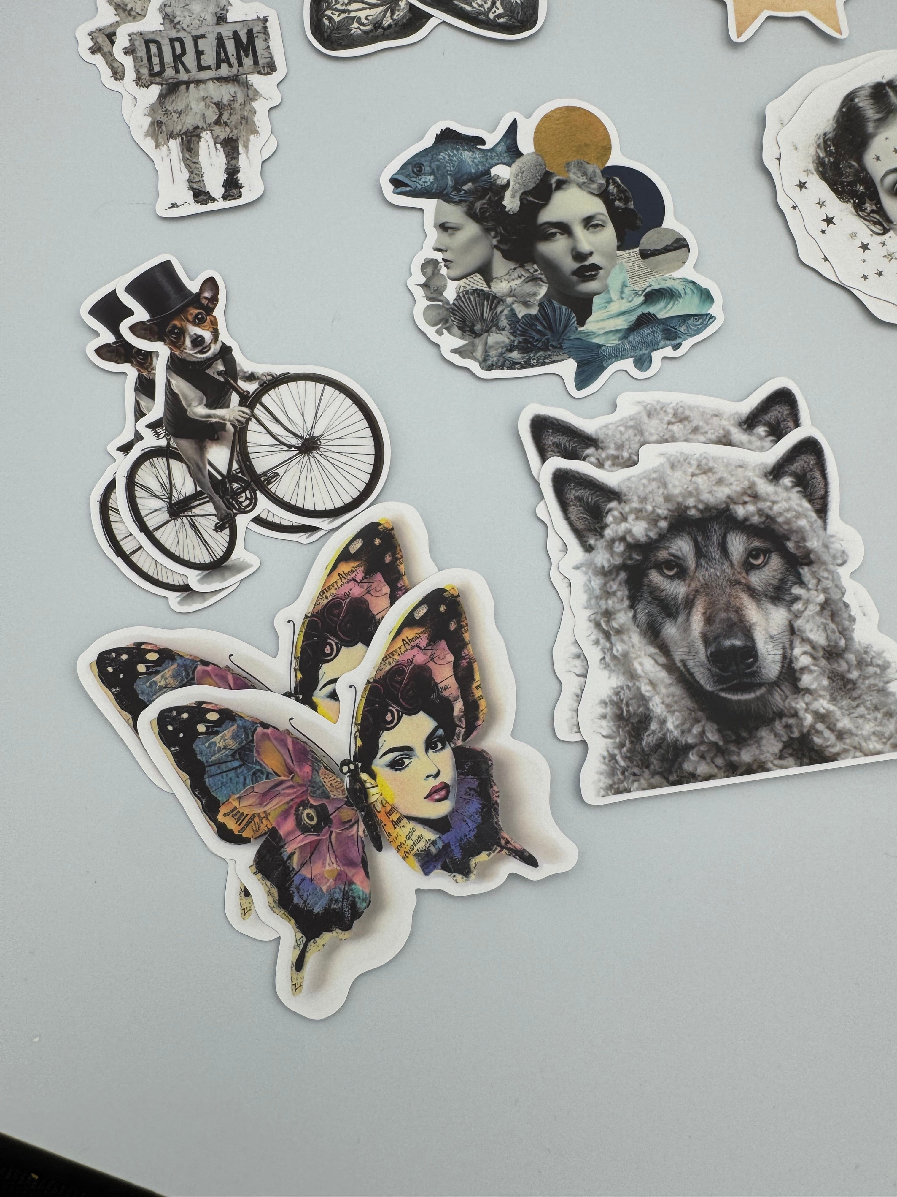 Collage Soup The Mismatched Crew Sticky Bites | 12 Quirky Designs (24 Total) Glossy Vinyl Stickers for Creative Projects