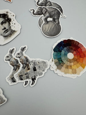 Collage Soup The Mismatched Crew Sticky Bites | 12 Quirky Designs (24 Total) Glossy Vinyl Stickers for Creative Projects