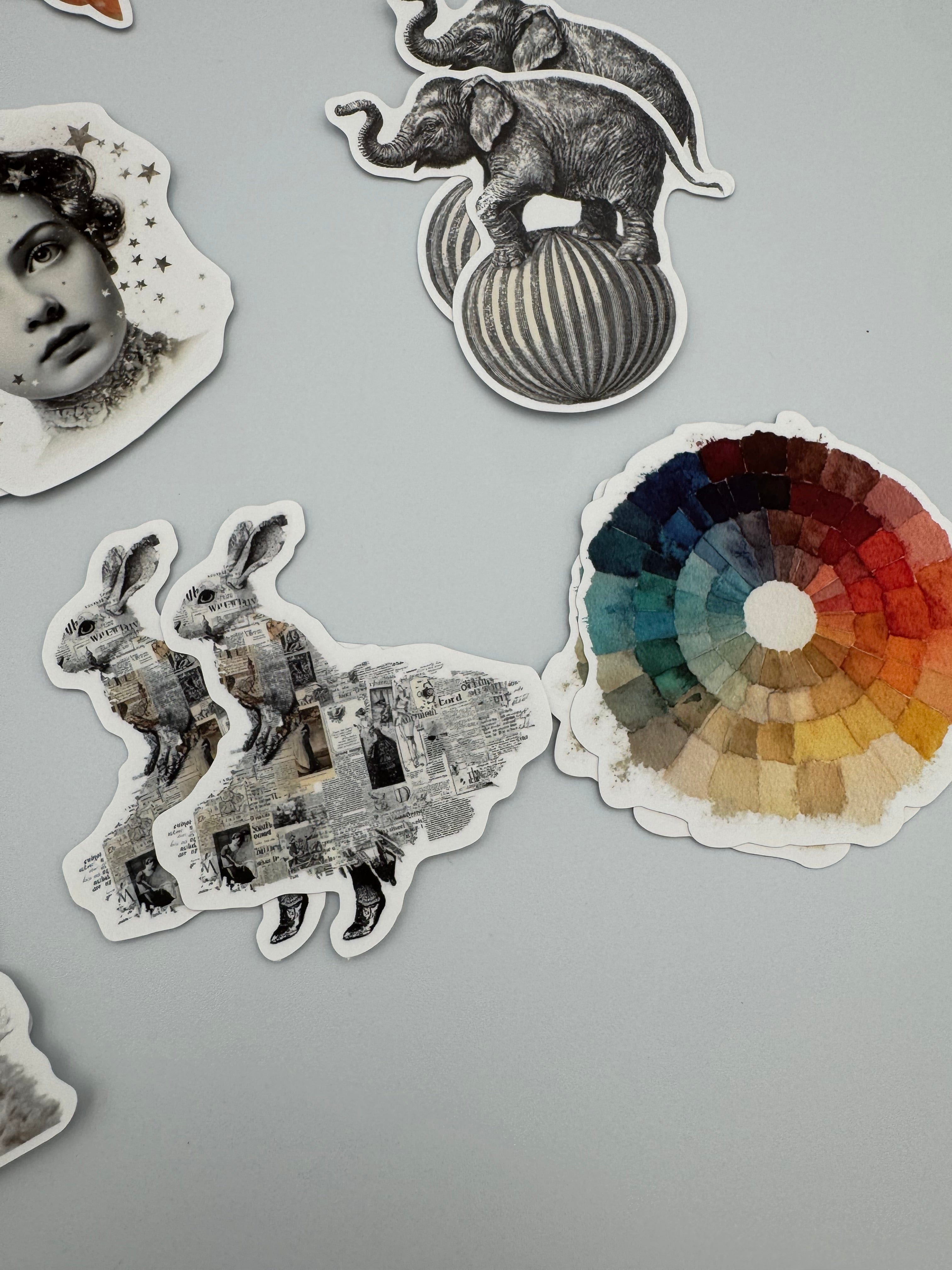 Collage Soup The Mismatched Crew Sticky Bites | 12 Quirky Designs (24 Total) Glossy Vinyl Stickers for Creative Projects