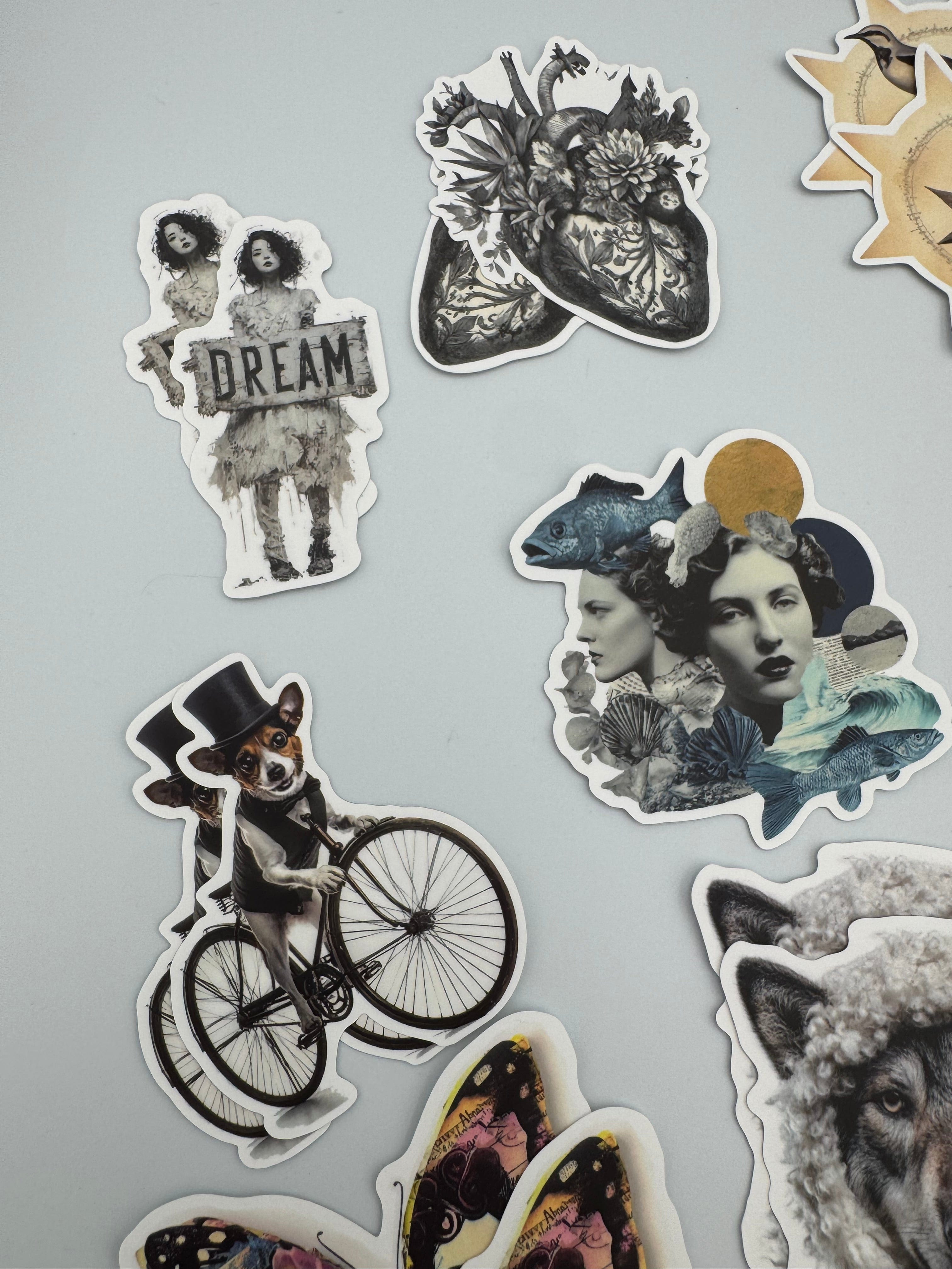 Collage Soup The Mismatched Crew Sticky Bites | 12 Quirky Designs (24 Total) Glossy Vinyl Stickers for Creative Projects