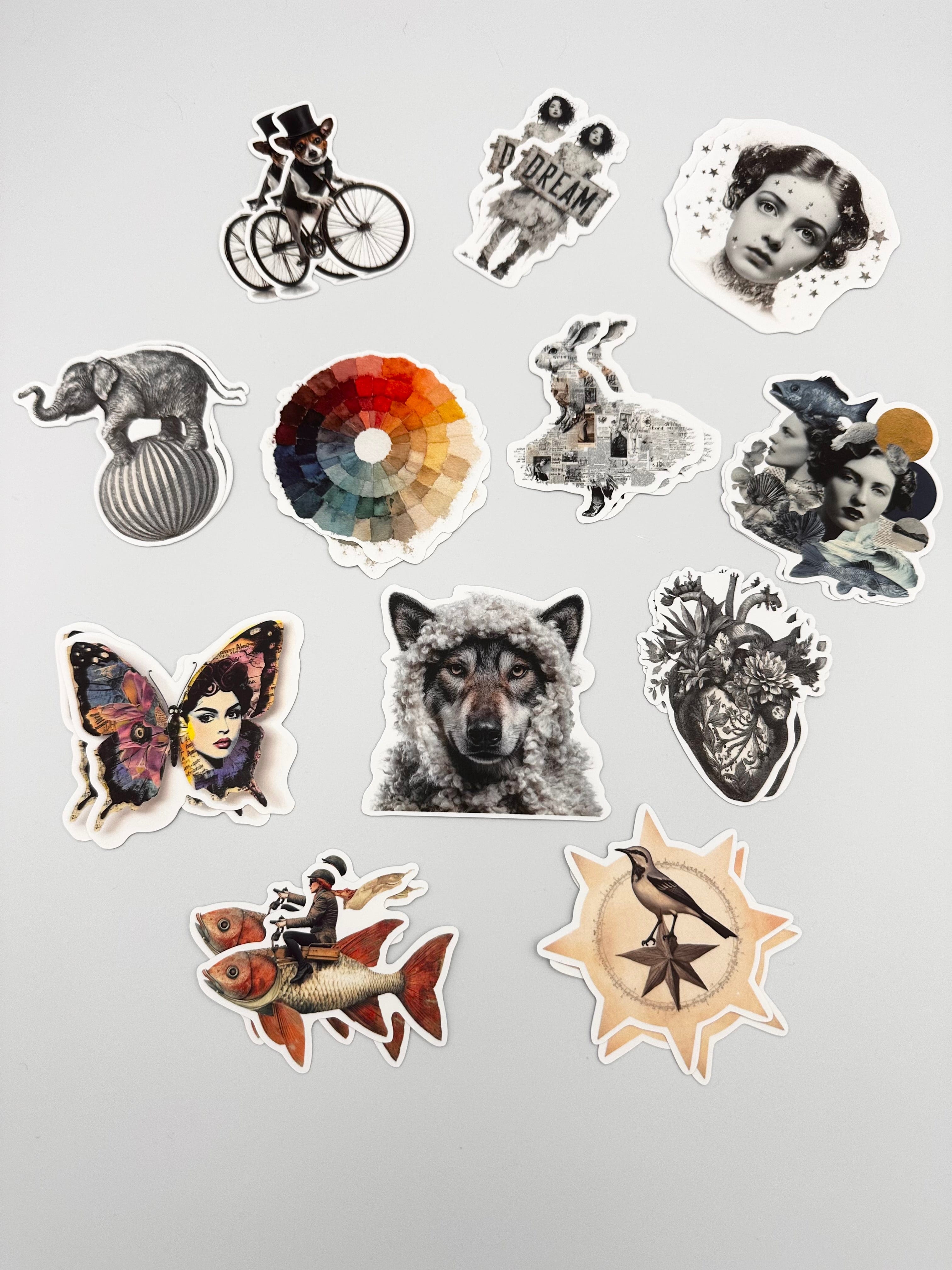 Collage Soup The Mismatched Crew Sticky Bites | 12 Quirky Designs (24 Total) Glossy Vinyl Stickers for Creative Projects