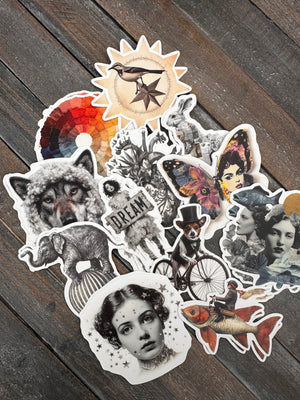 Collage Soup The Mismatched Crew Sticky Bites | Stickers | 24 glossy vinyl die cuts of quirky collage characters