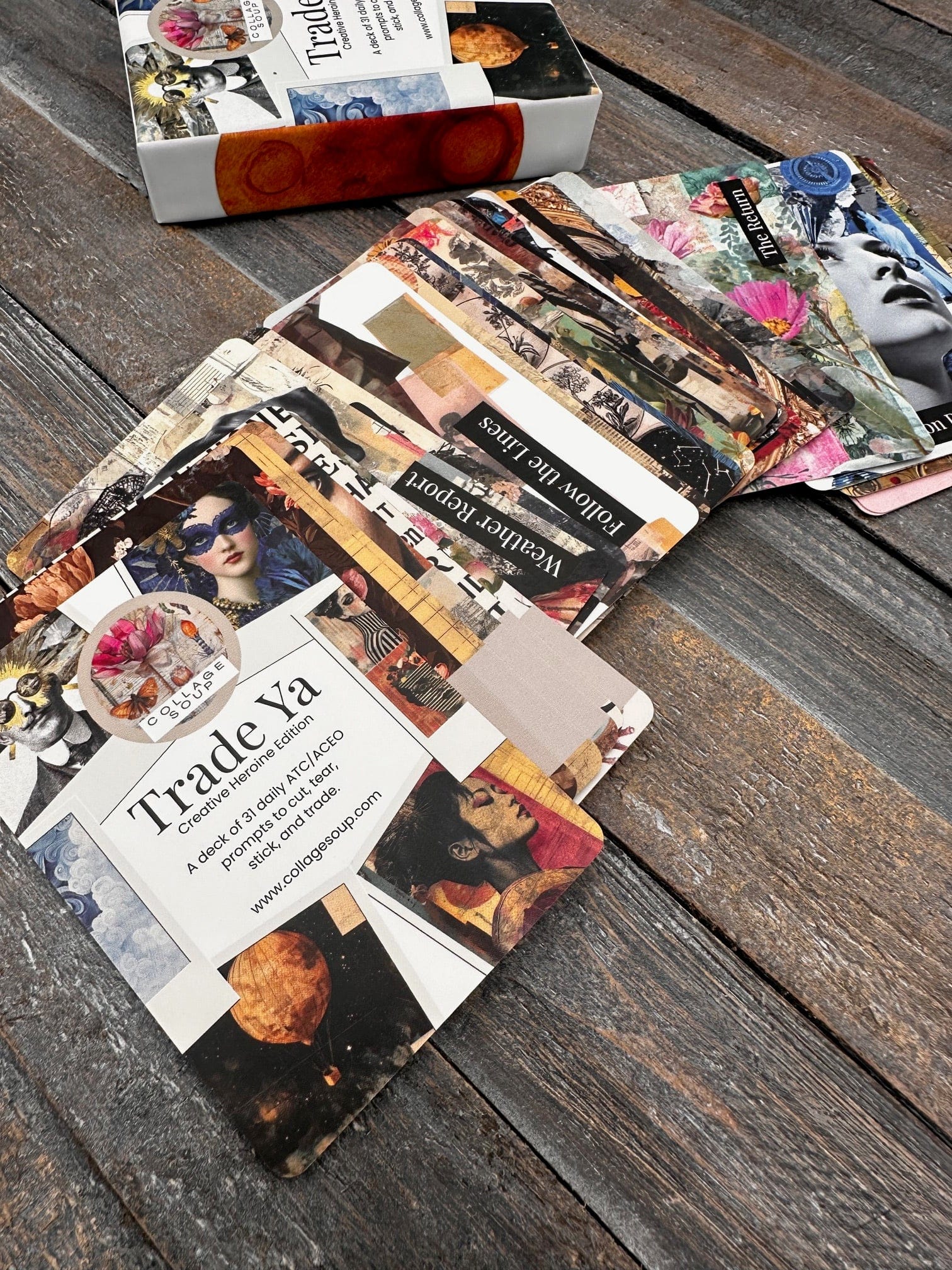 Collage Soup Trade Ya! — Creative Heroine Edition | Prompt Deck | 31-card ATC art prompts for daily creative practice