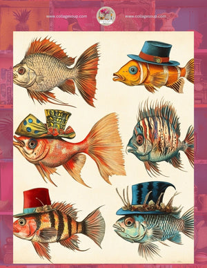 Collage Soup Tropical Whimsy Freebie – A Collage Collection of Fish, Paisleys & Palm Trees