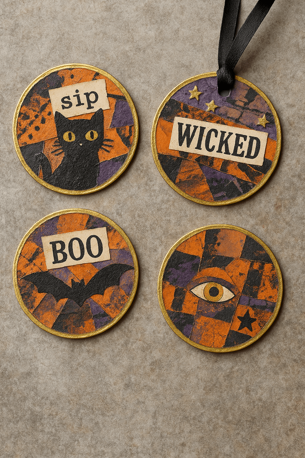 Collage Soup Wicked Sips – Free Project Download | Halloween Mixed Media Wine Glass Tags