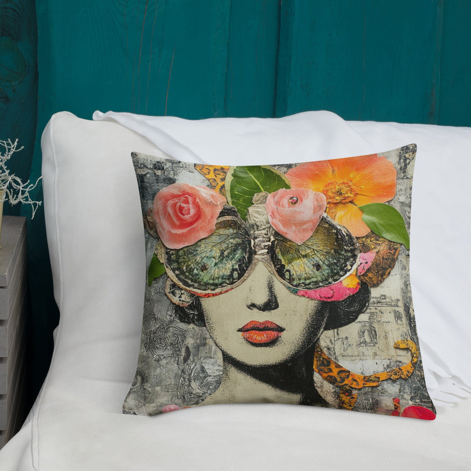 Printful Goggle Lady Throw Pillow (18”x18”)