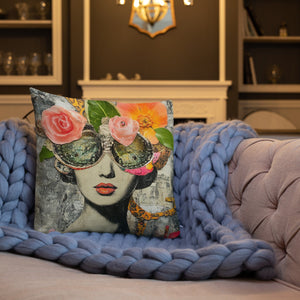 Printful Goggle Lady Throw Pillow (18”x18”)