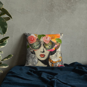 Printful Goggle Lady Throw Pillow (18”x18”)