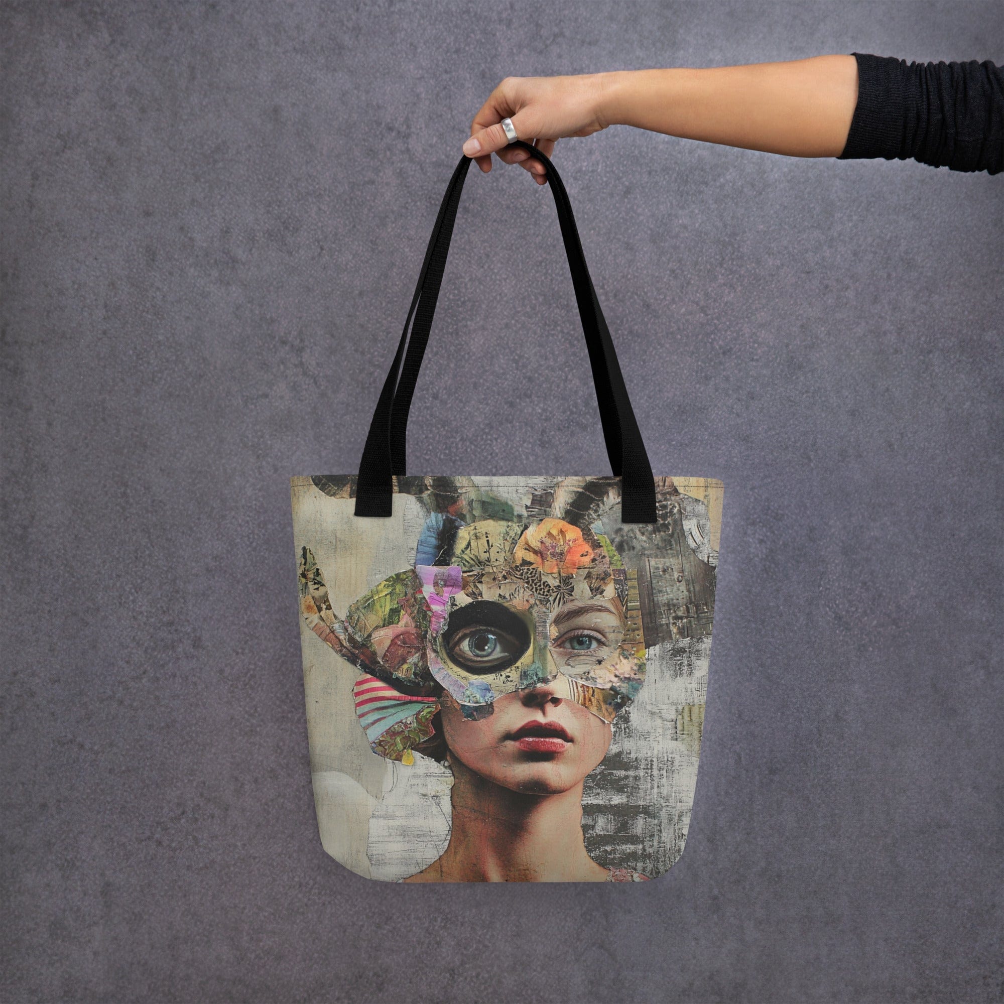 Printful One-eyed Collage Tote Bag (15”x15”)